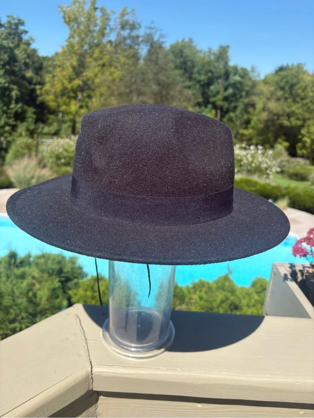 GUZEL SAPKA Black Wool Fedora Hat with Brass Decor, Size: S/M fits to 22” head